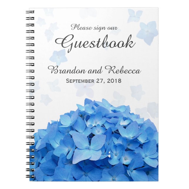 Caderno Espiral Guia de Casamento de Hydrangea Azul (Frente)
