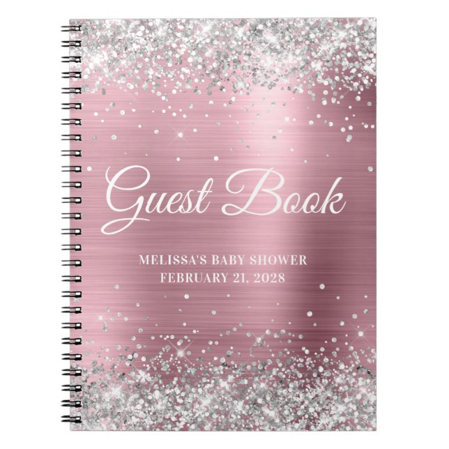 Caderno Espiral Guia de Chás de fraldas de Rosa claro de Glitter S (Frente)