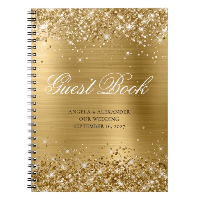 Caderno Espiral Guia de Script Clássico do Glittery Dourado Glam (Frente)
