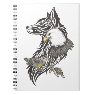 Caderno Espiral Guias animais de lobo, galinha, águia, tartaruga