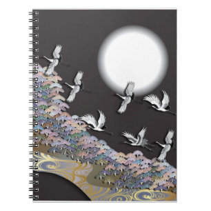 Caderno Espiral Guindastes, lua e pinhos