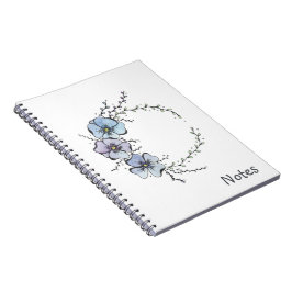 Caderno Espiral Guirlanda de flores azuis delicadas, aquarela e ti