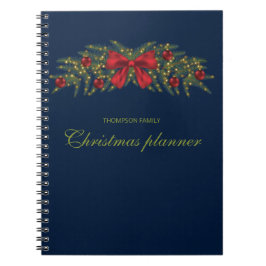 Caderno Espiral Guirlanda de Natal Com Um Laço Vermelho e Enfeites