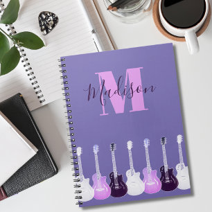Caderno Espiral Guitar Monograma Rosa Roxo