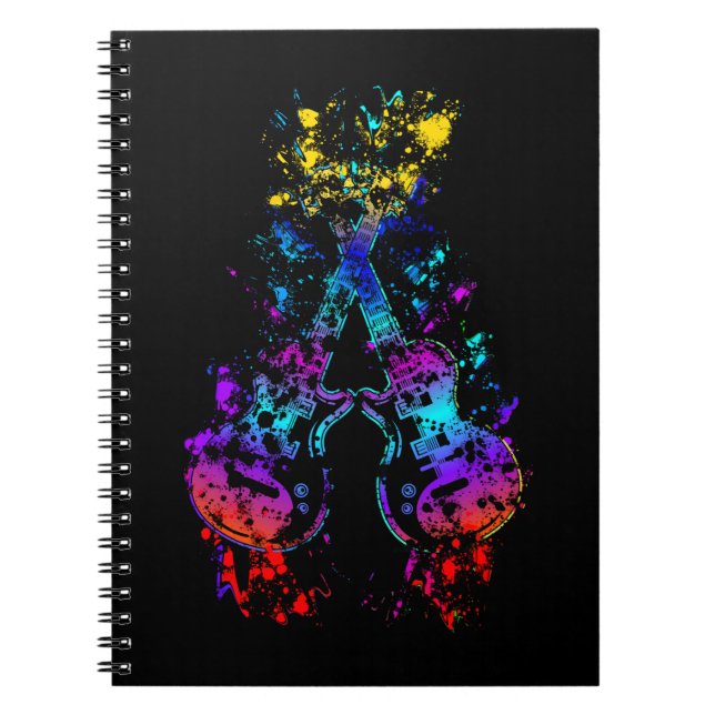 Caderno Espiral Guitar Retro Rock and Roll Music Guitarist (Frente)