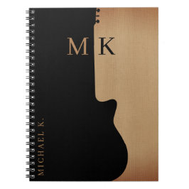 Caderno Espiral Guitar Silhouette Tan Wood Name Monogram 