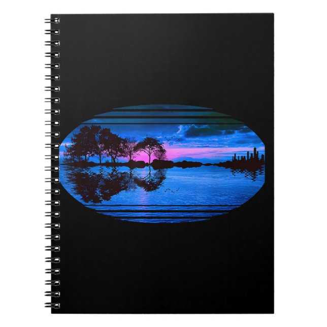 Caderno Espiral Guitar Sunset Sky Trees, Reflexão da Cidade do Lag (Frente)