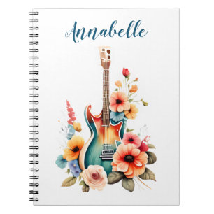 Caderno Espiral Guitarra Boho com Blooms Florais