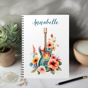 Caderno Espiral Guitarra Boho com Blooms Florais