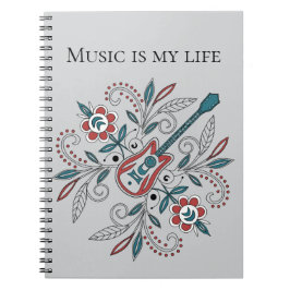 Caderno Espiral Guitarra Boho Rock’n’Roll com flores