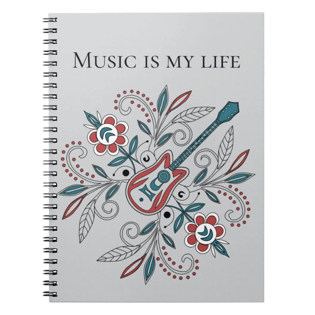 Caderno Espiral Guitarra Boho Rock’n’Roll com flores (Frente)