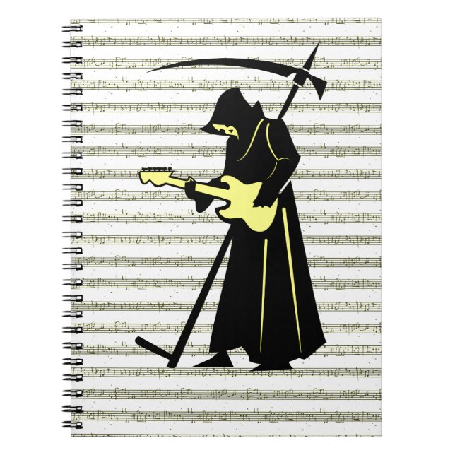 Caderno Espiral Guitarra de Grim ☠️ Design de Caveira Gótica (Frente)