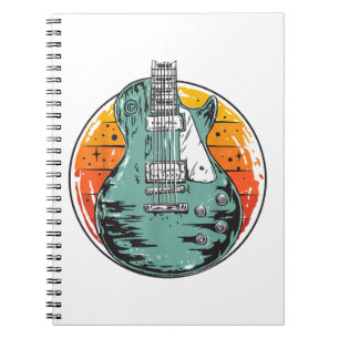 Caderno Espiral Guitarra Elétrica Retro Pôr do Sol Vintage Banda d