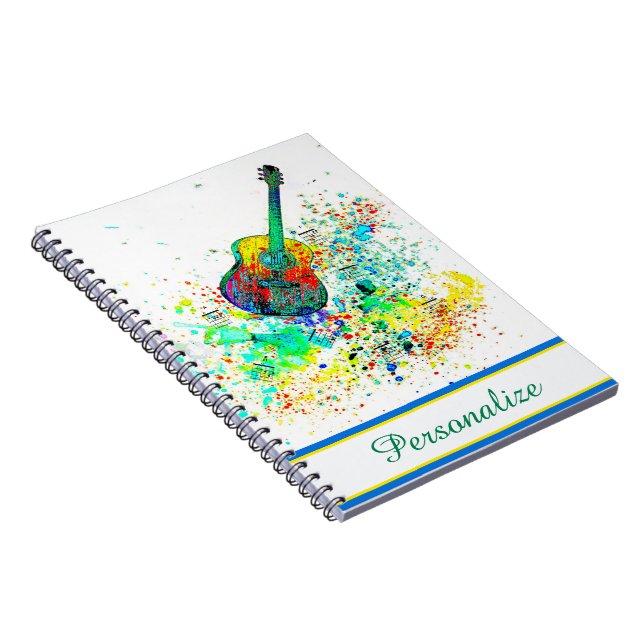 Caderno Espiral Guitarra Personalizada e Cordas Splatter (Lado Direito)
