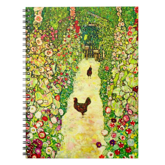 Caderno Espiral Gustav Klimt Garden com Galinhas (Frente)