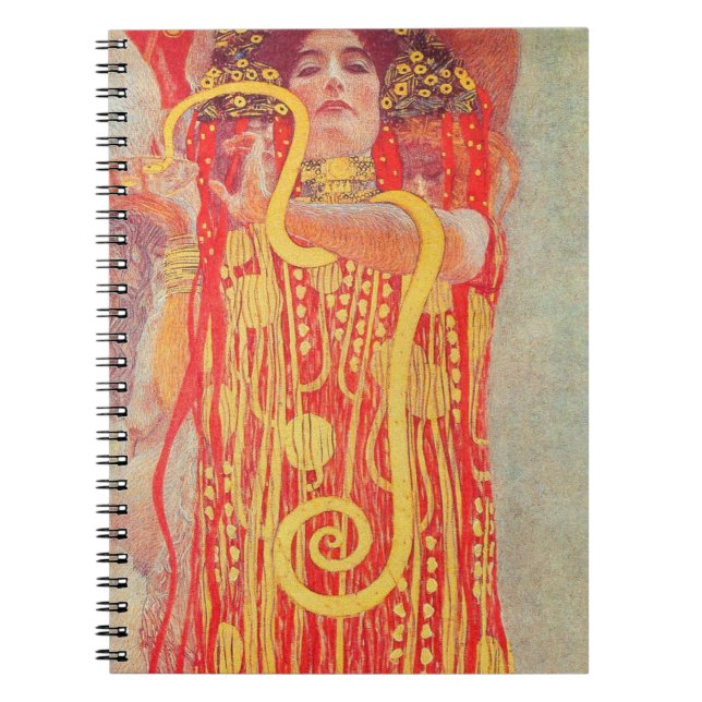 Caderno Espiral Gustav Klimt Red Woman Dourada pintura Cobra (Frente)