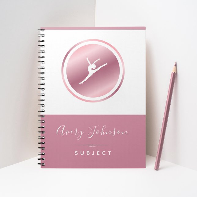 Caderno Espiral Gymnast da Gymnast Silhouette Elegante Name (Criador carregado)