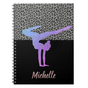 Caderno Espiral Gymnastics colorida Glitter e Leopard Print