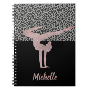 Caderno Espiral Gymnastics cor-de-rosa e Leopard Print