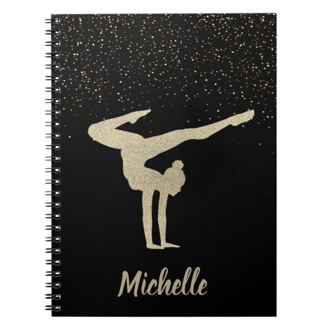 Caderno Espiral Gymnastics Dourado Glitter (Frente)