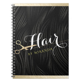 Caderno Espiral Hair Salon Hairstylist Tesoura Dourada Preta Moder