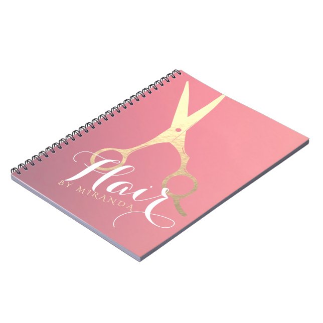 Caderno Espiral Hairstylist Makeup Salon Modern Pink Tesoura Doura (Left Side)