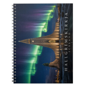 Caderno Espiral Hallgrimskirkja Sob as Luzes do Norte