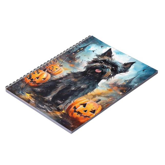 Caderno Espiral Halloween Affenpinscher Com Pumpkins Assustado (Left Side)