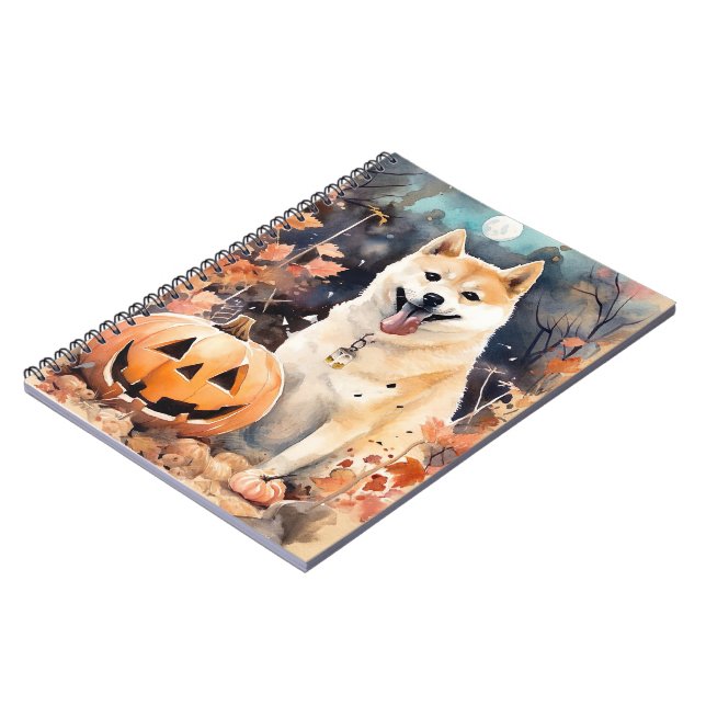 Caderno Espiral Halloween Akita Com Pumpkins Assustado (Left Side)
