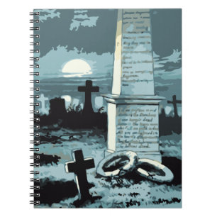 Caderno Espiral Halloween Antigo, Cemitério Assustador com Túmulos