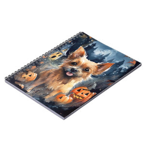 Caderno Espiral Halloween Australiano Terrier With Pumpkins Scary