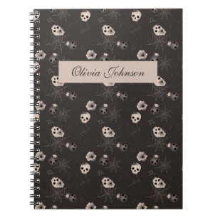 Caderno Espiral Halloween Black and White Skulls Modern