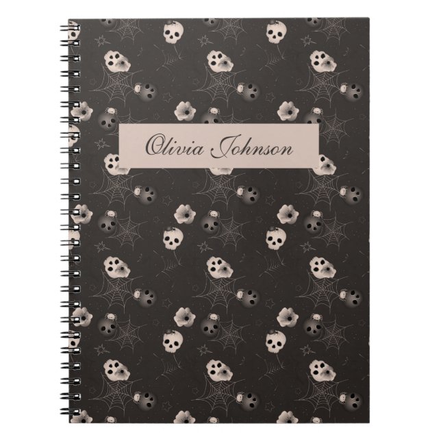 Caderno Espiral Halloween Black and White Skulls Modern (Frente)