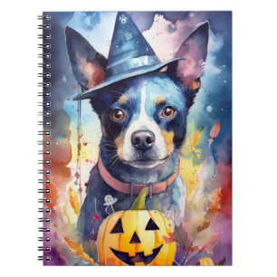 Caderno Espiral Halloween Blue Heeler Com Pumpkins Assustado