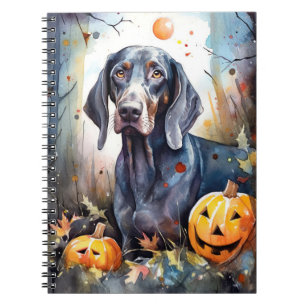 Caderno Espiral Halloween Bluetick Coonhound Com Pumpkins Assustad