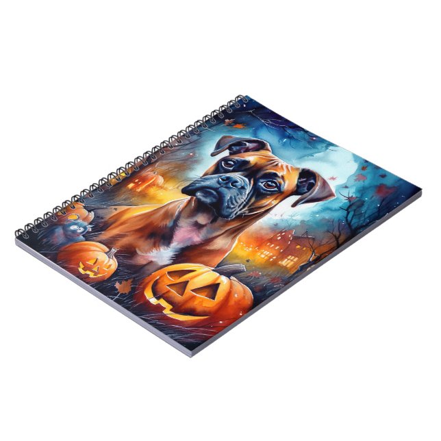 Caderno Espiral Halloween Boxer Com Pumpkins Assustado (Left Side)