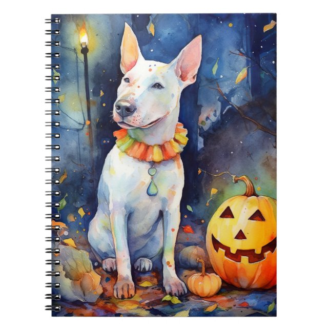 Caderno Espiral Halloween Bull Terrier Com Pumpkins Assustado (Frente)