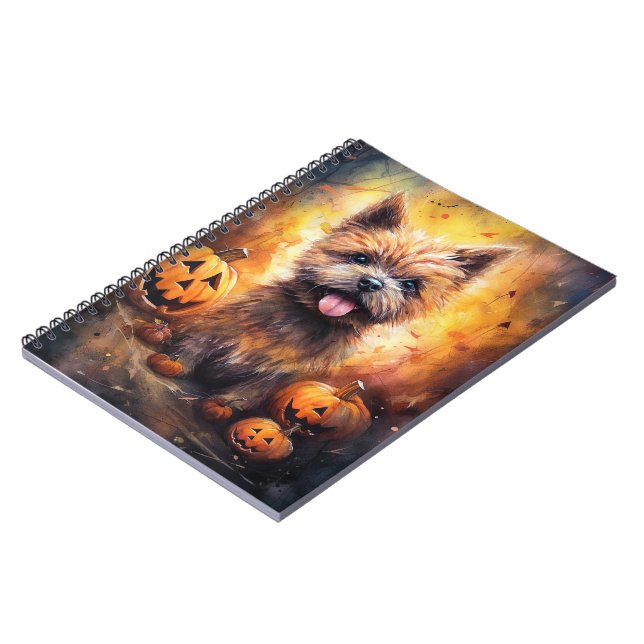 Caderno Espiral Halloween Cairn Terrier Com Pumpkins Assustado (Left Side)