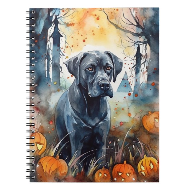 Caderno Espiral Halloween Cane Corso Com Pumpkins Assustado (Frente)
