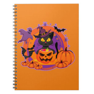 Caderno Espiral Halloween Cat E Pumpkins
