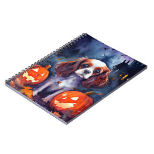 Caderno Espiral Halloween Cavalier King Charles Spaniel Pumpkins
