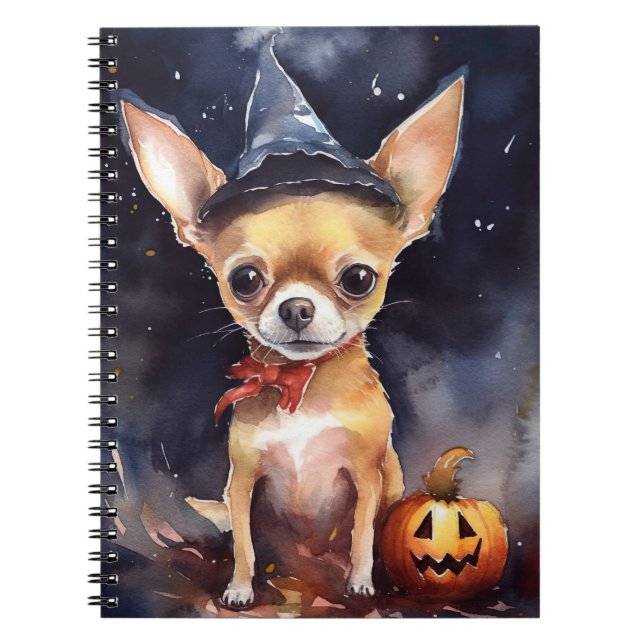 Caderno Espiral Halloween chihuahua com Pumpkins assustado (Frente)