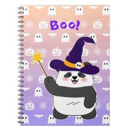 Caderno Espiral Halloween Cute Baby Panda Witic Wand