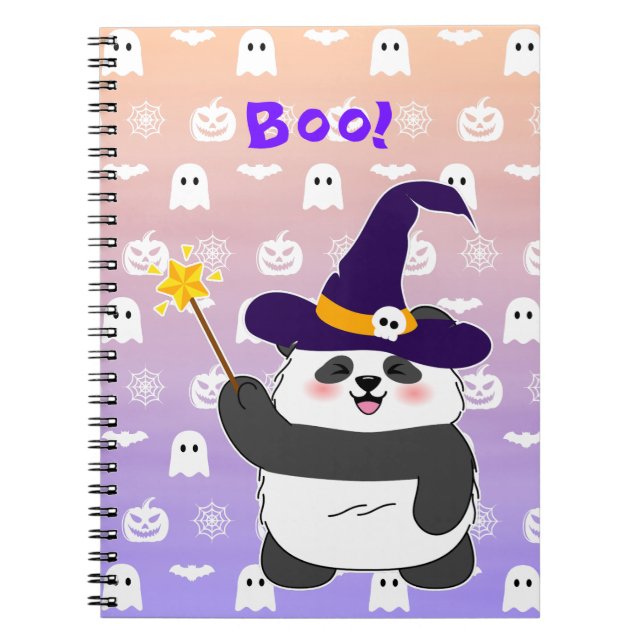Caderno Espiral Halloween Cute Baby Panda Witic Wand (Frente)