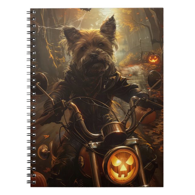 Caderno Espiral Halloween de motocicleta terrier australiano (Frente)