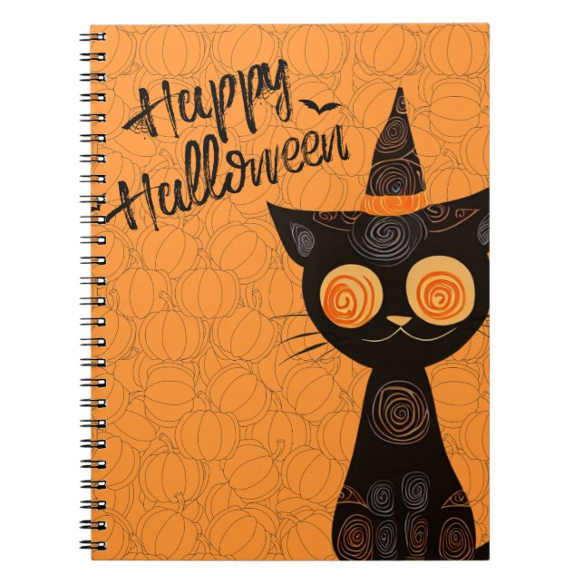 Caderno Espiral Halloween/gato/abóbora/queda (Frente)