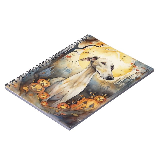 Caderno Espiral Halloween Greyhound Com Pumpkins Assustado (Left Side)
