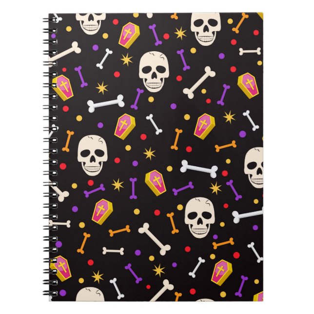 Caderno Espiral Halloween Horror Spooky Crânio Coffin Bone Purple (Frente)