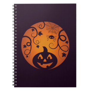 Caderno Espiral Halloween Jack ou lanterna abóbora face e aranha