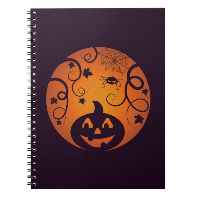 Caderno Espiral Halloween Jack ou lanterna abóbora face e aranha (Frente)